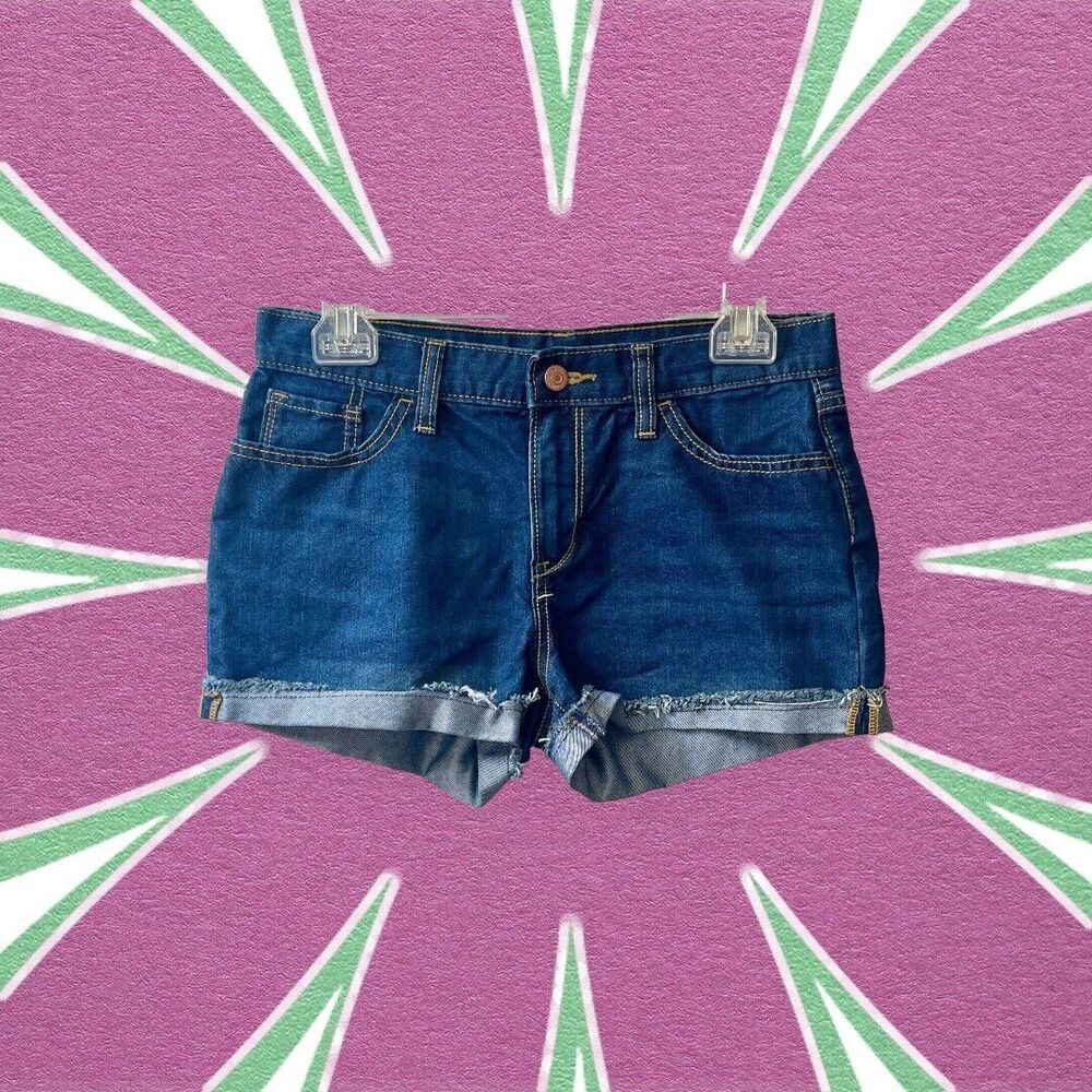 Old Navy Girls Sz 16 SB Shorty Shorts Cuffed Jean Short Blue Denim Dark Wash EUC